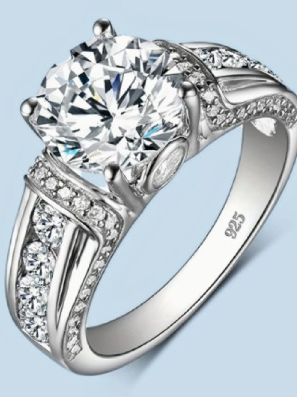 S925 Silver Inlaid with 3Ct Moissanite Ring 18K Gold Plated Size 8
